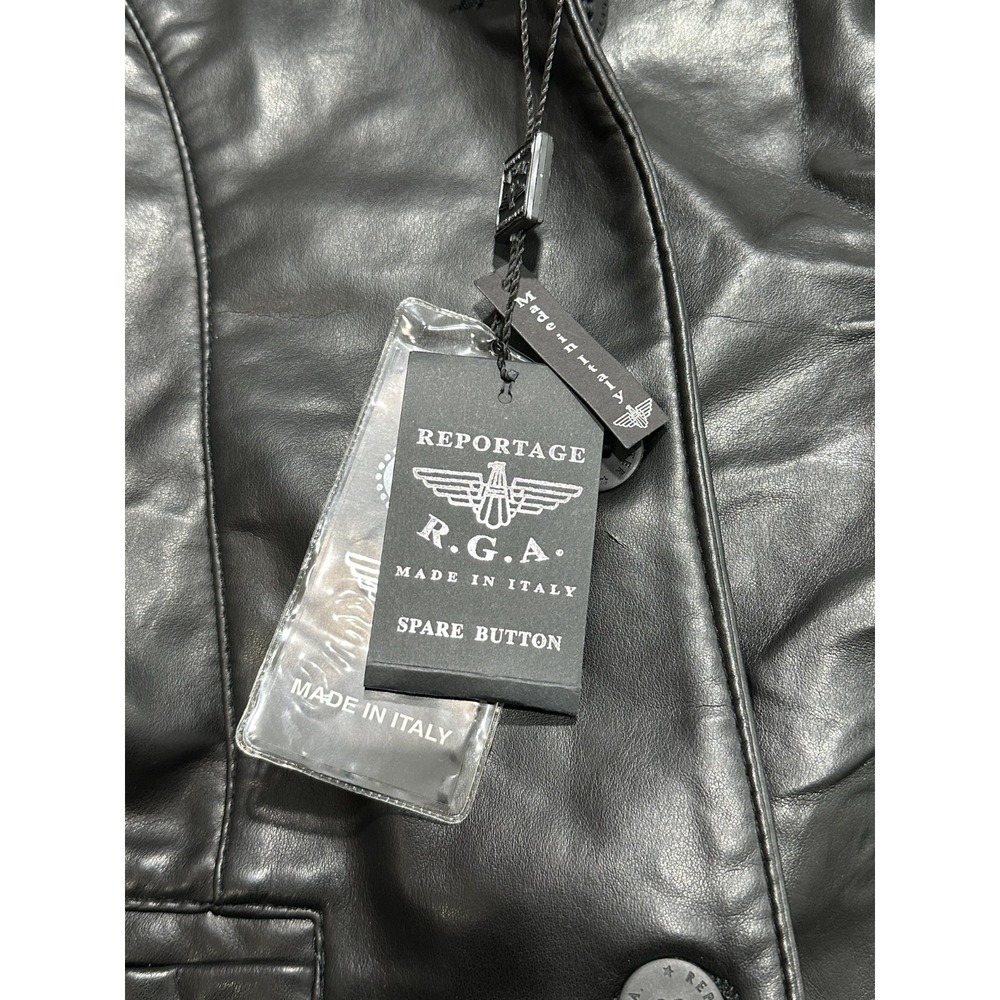 Reportage RGA Leather Jacket Men's Size Small Black Buttons See Flaws NWT - Picture 2 of 9